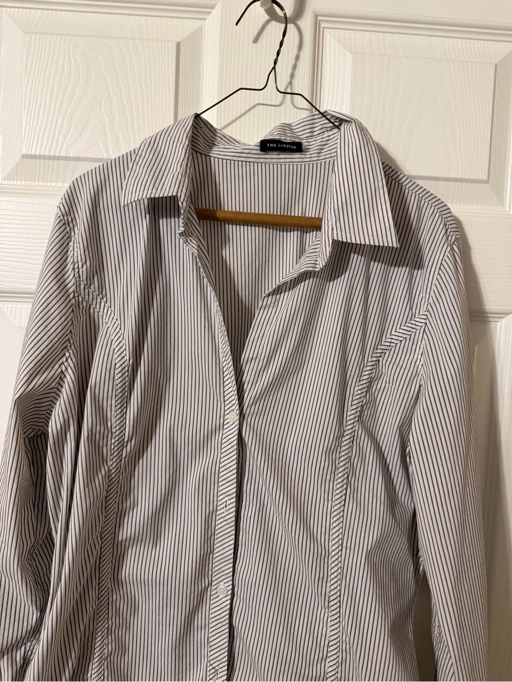 The Limited White Button-Up Shirt with Black Pinstripes